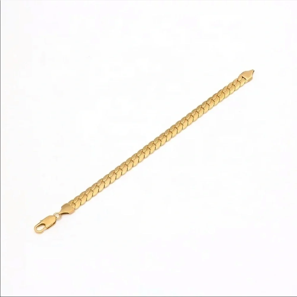 14K gold plated flat snake chunky bracelet 7 inches hypoallergenic tarnish free